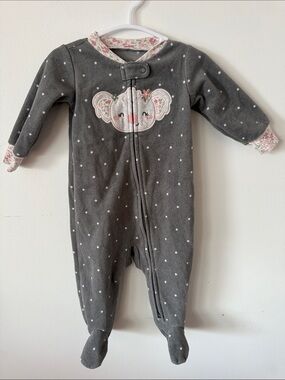 Carter's Gray Polka Dot Footed One-Piece with Elephant Patch